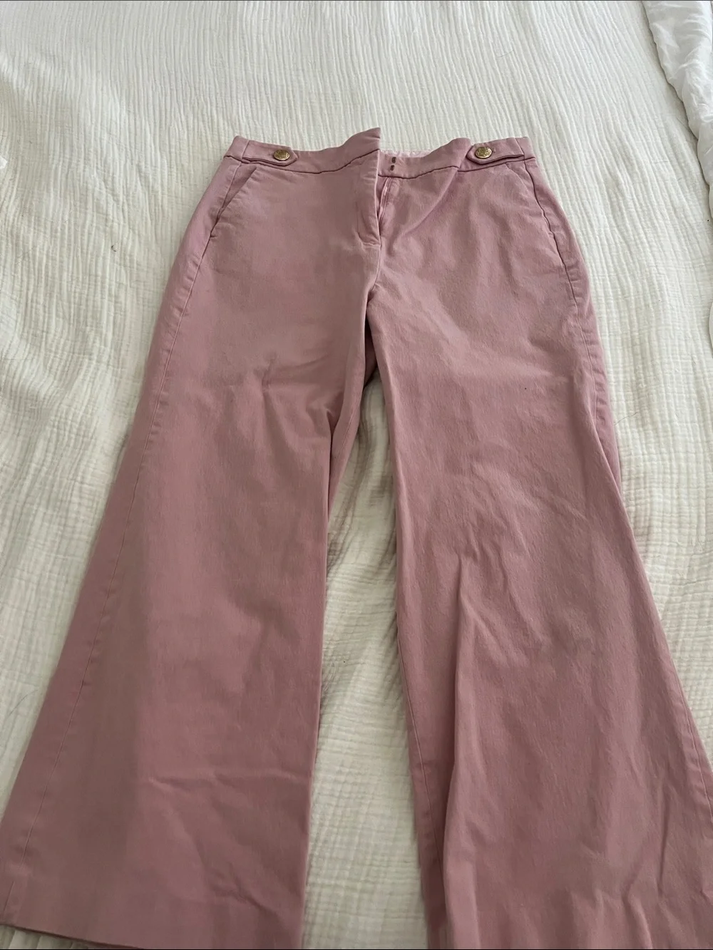 J. Crew Blush Pink Pants with Decorative Gold Buttons